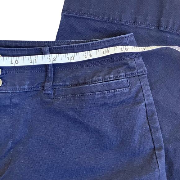 Loft Sz 10 Jayce Triple-Button Wide-Leg Pants High Rise Canvas Cotton Navy - Picture 15 of 16
